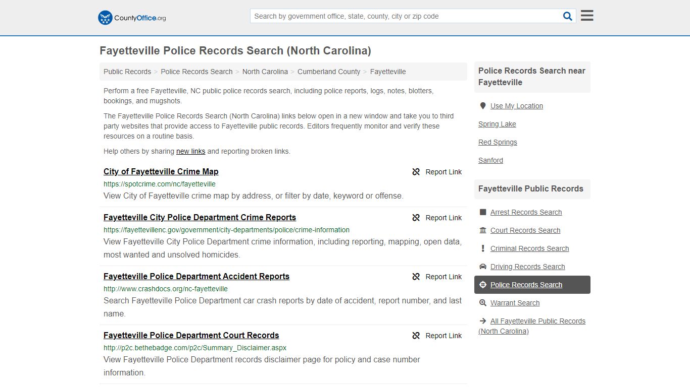 Fayetteville Police Records Search (North Carolina) - County Office